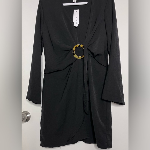 Topshop black horn ring mini long sleeve dress - Picture 10 of 14